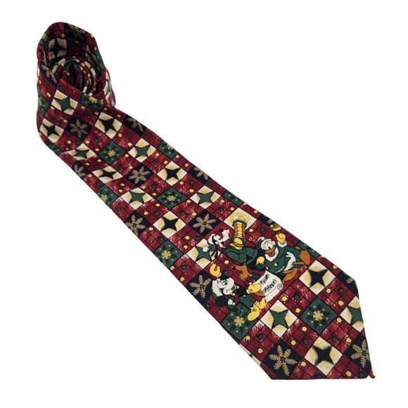 Holiday Necktie Disney Character Mickey Mouse Goofy Donald Duck Tie Mens 56"x4" - Picture 1 of 6